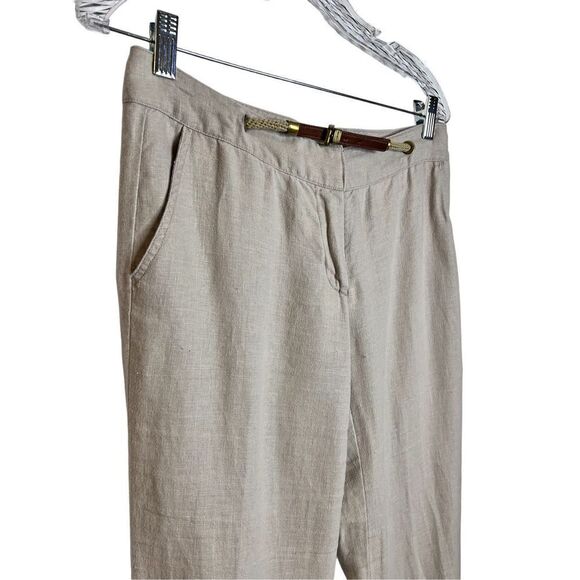 Micheal Kors 100% linen neutral beige flair belted trousers sz 2 - Picture 2 of 6